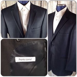 Pronto Uomo Blazer Mens 43R Blue Gray Windowpane
